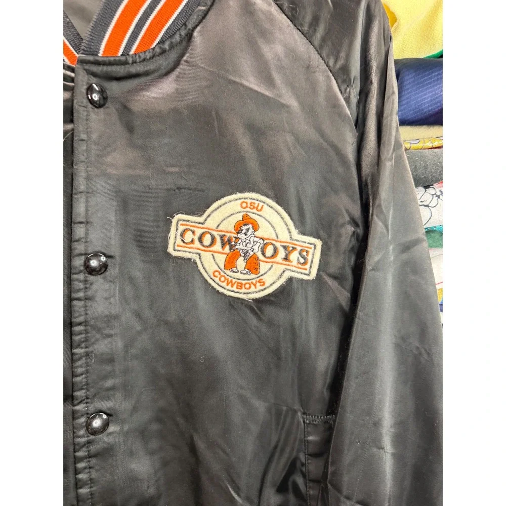 Vintage Oklahoma State University OSU Cowboys Satin Bomber Jacket Black Mens XL